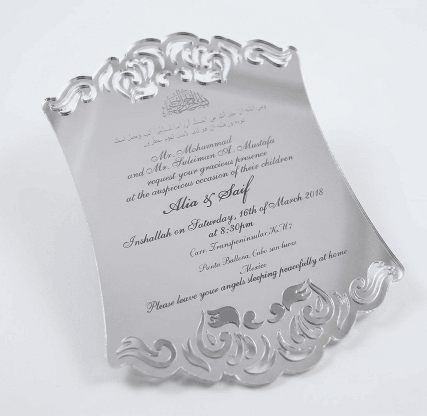Silver Mirror Acrylic Wedding Invitation: Engraved Acrylic Invites