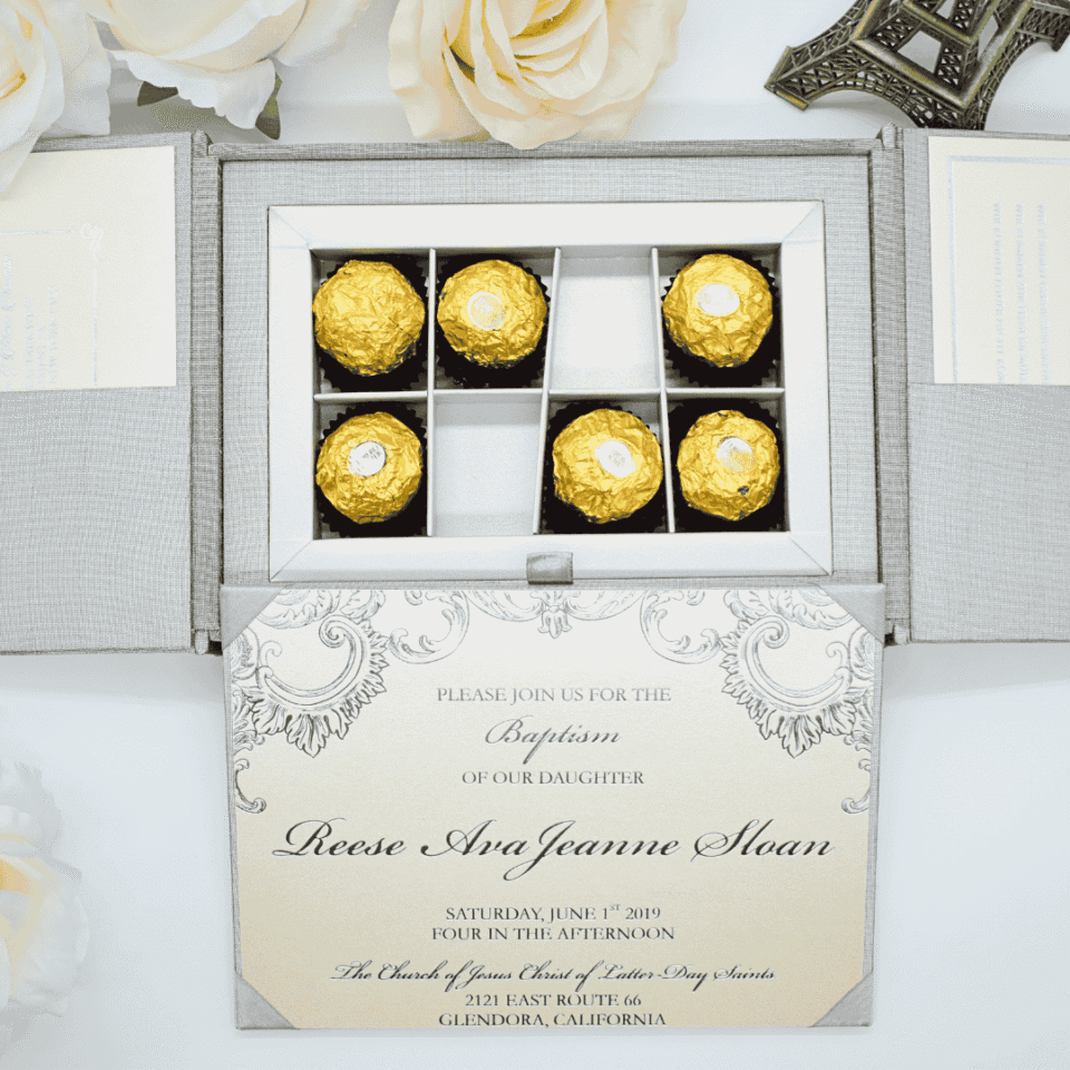 Ceremonial Silver Silk Wedding Invitation Box