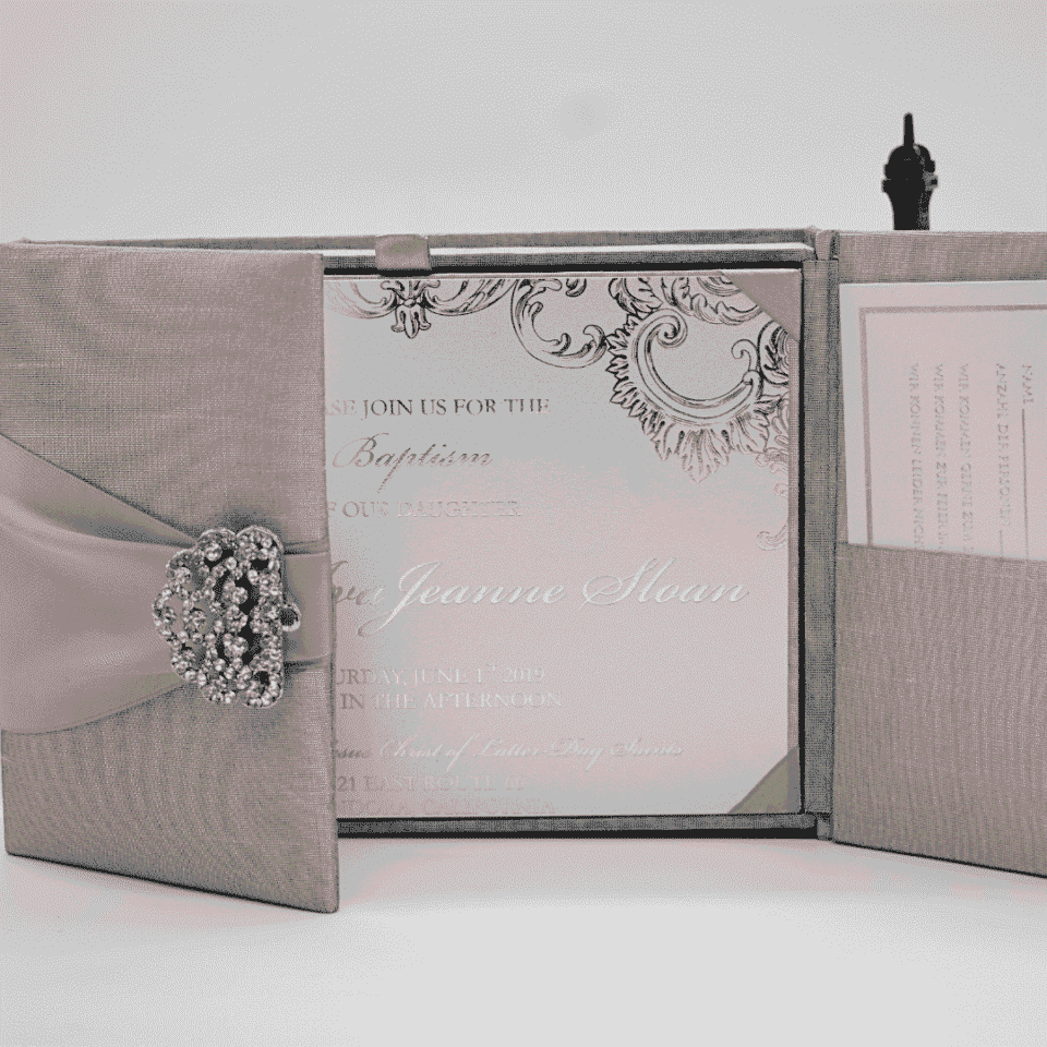 Silver Silk Wedding Invitation Box