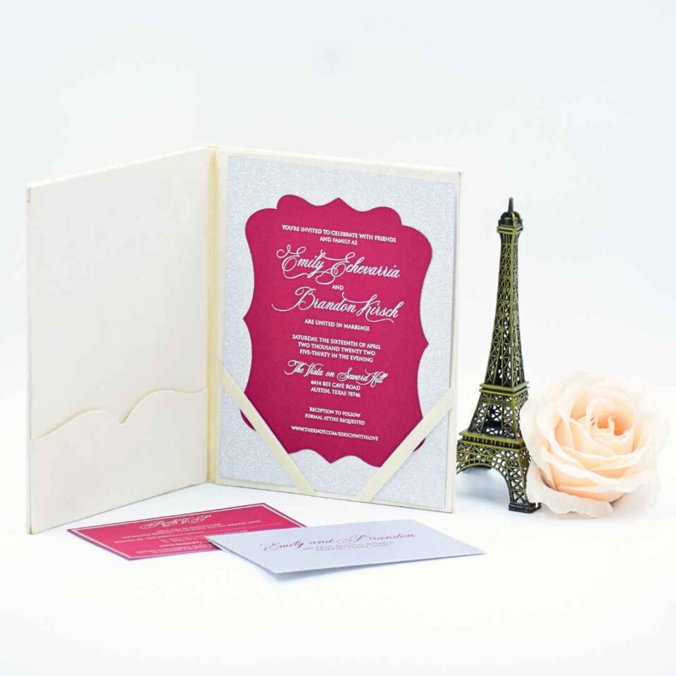 Ivory Suede Wedding Invitation Card