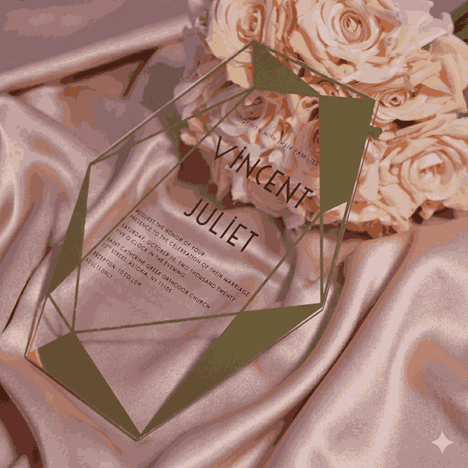 Clear Acrylic Wedding Invitation: Polygonal Geometric Shape Acrylic Invite