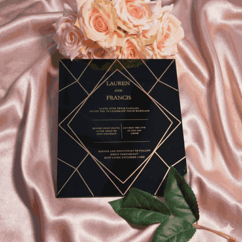 Black Acrylic Wedding Invitation With Gold Font
