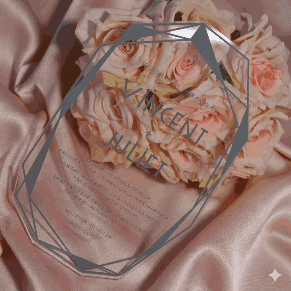 Clear Acrylic Wedding Invitation: Diamond Theme Acrylic Invite