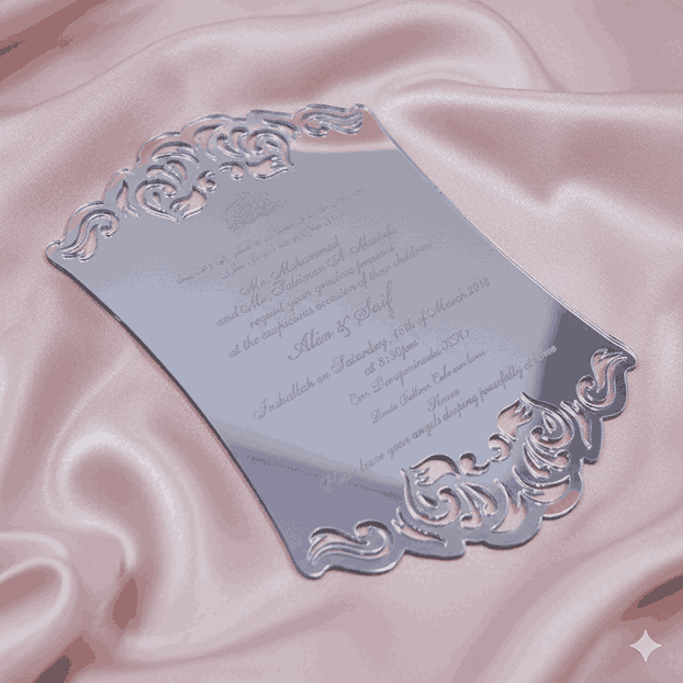Silver Mirror Acrylic Wedding Invitation: Engraved Acrylic Invites