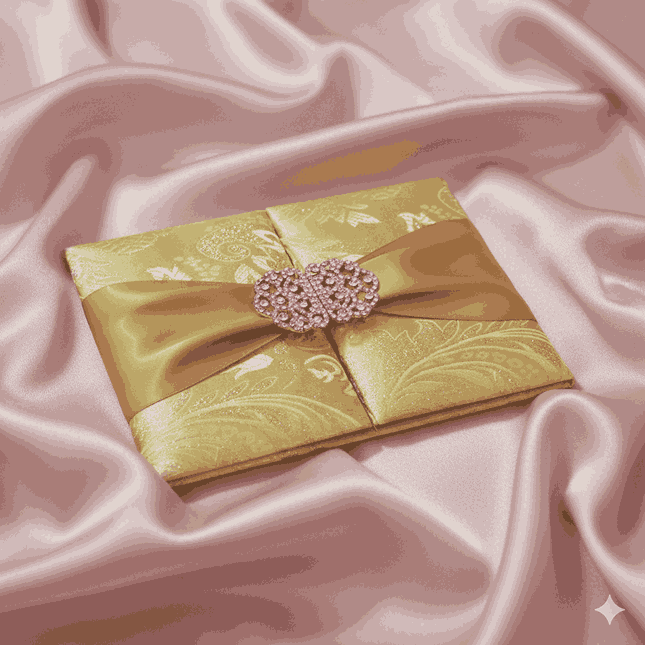 Embellished Gold Brocade Wedding Invitation Folio