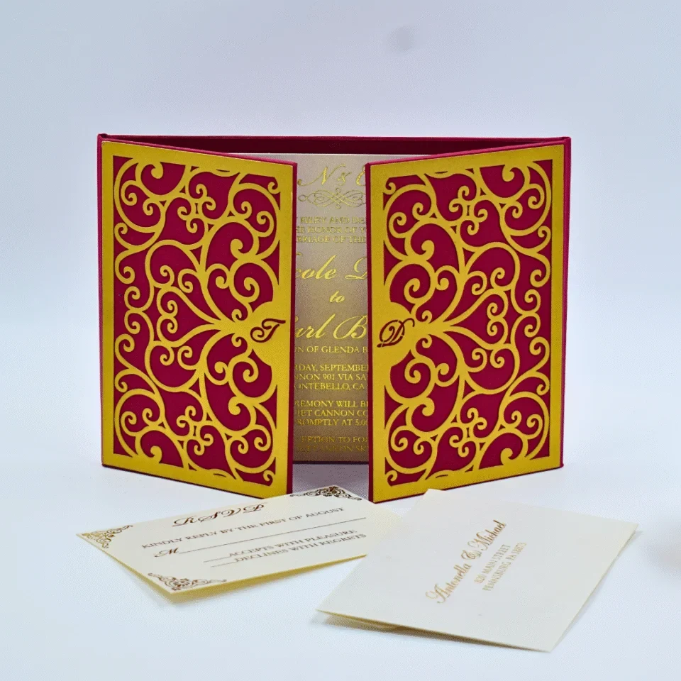 Beautiful Mirror Acrylic Wedding Invitation Folio: Laser-cut Custom Artwork & Wedding Monogram