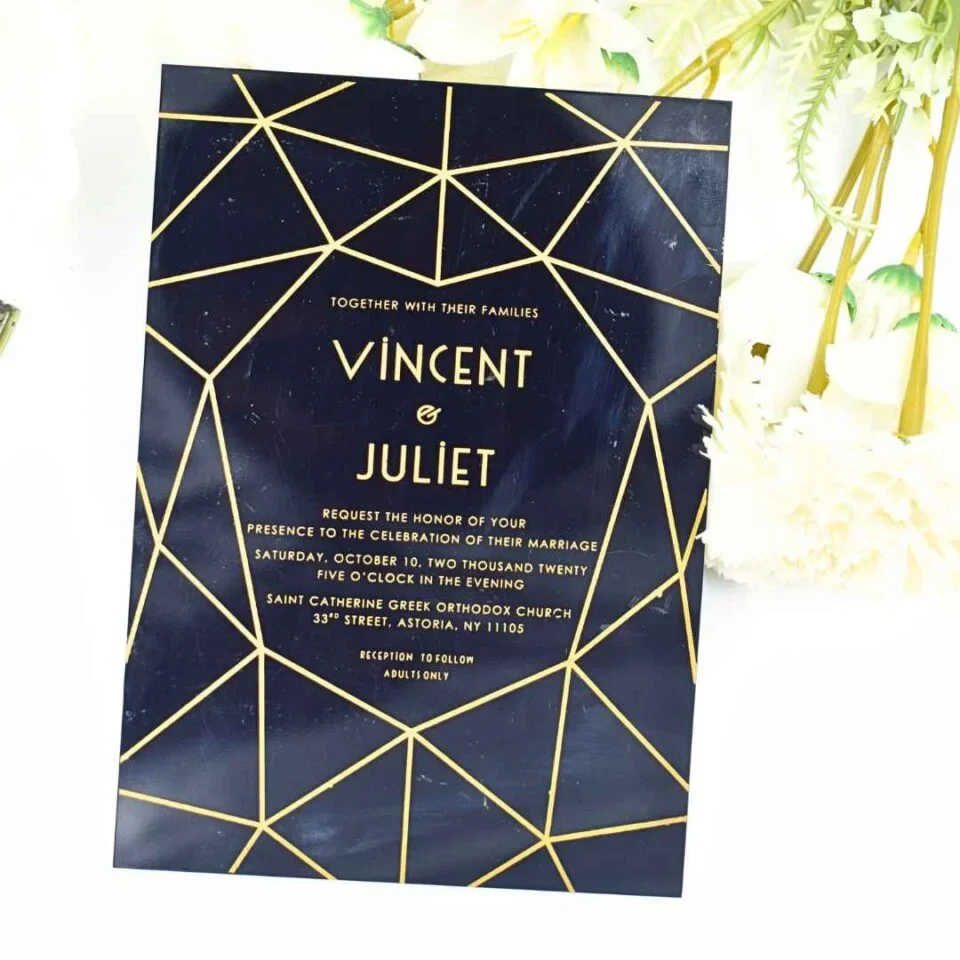 Black Acrylic Wedding Invitation with Web Art Work