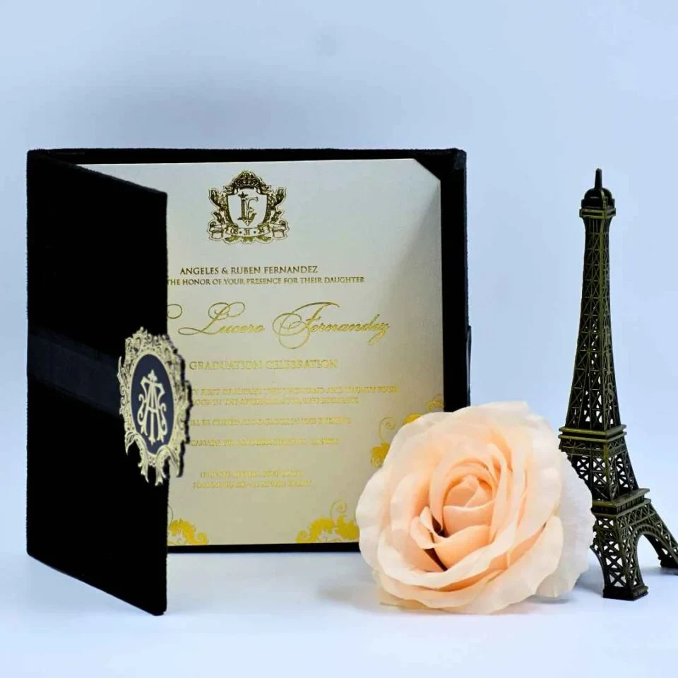 Black Velvet Wedding Invitation Folio - Trifold Jacket Invite