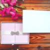 Blush Pink Silk Wedding Invitation Folio Hardcover Trifold Jacket Invite (2)