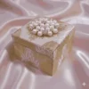 Brocade Gold Silk Wedding Party Favor Box Pearl Brooch Embellishment (1)