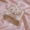 Brocade Gold Silk Wedding Party Favor Box Pearl Brooch Embellishment (4)