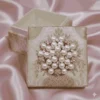 Brocade Gold Silk Wedding Party Favor Box Pearl Brooch Embellishment (5)