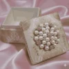 Brocade Gold Silk Wedding Party Favor Box Pearl Brooch Embellishment (6)