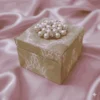 Brocade Gold Silk Wedding Party Favor Box Pearl Brooch Embellishment (8)