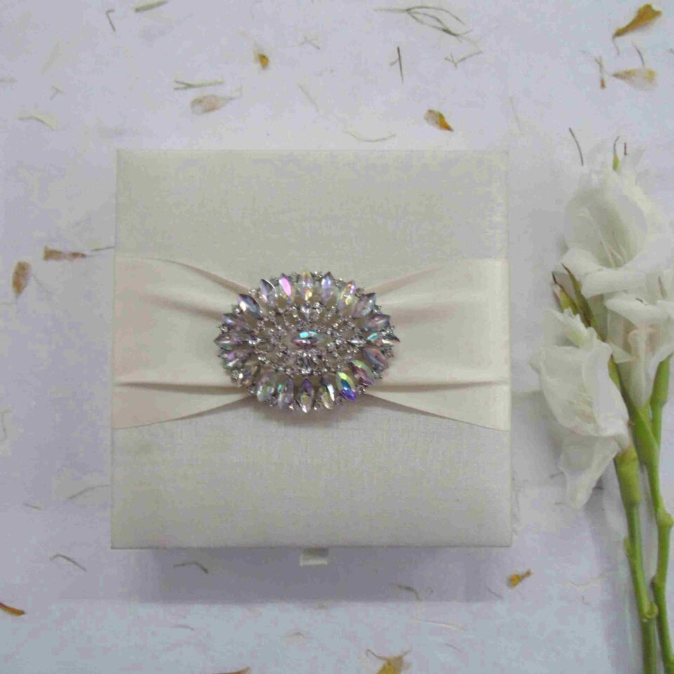 Ivory Silk Wedding Invitation Box: Boxed Invites with Candy Tray