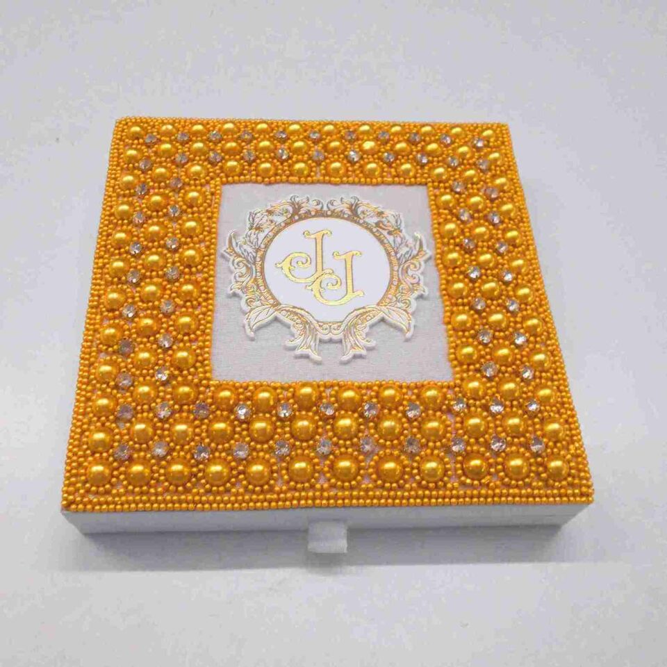 Handmade Wedding Invitation Box: Embroidered Pearls & Rhinestones