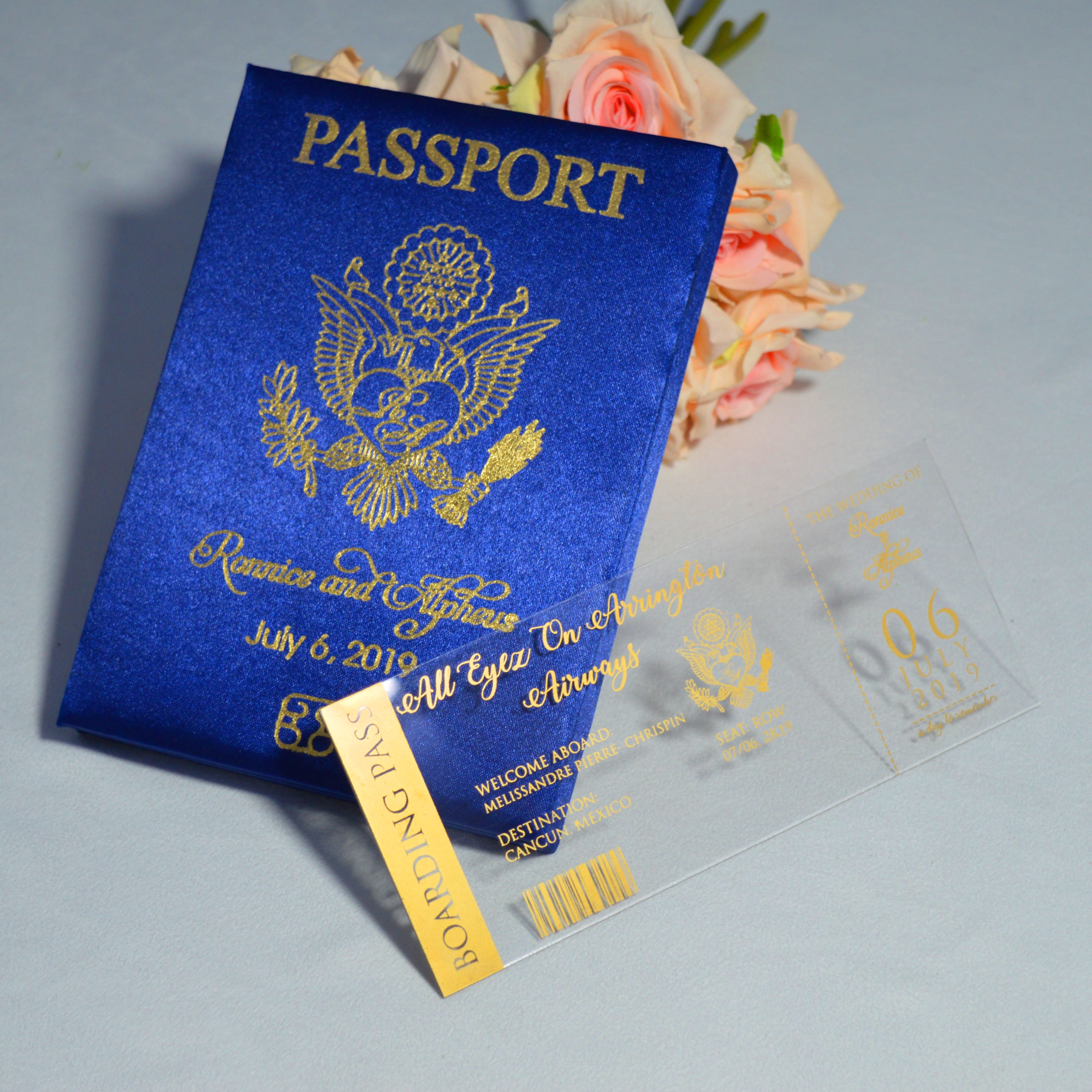 Destination Wedding Passport Invitation Box with Acrylic Invite