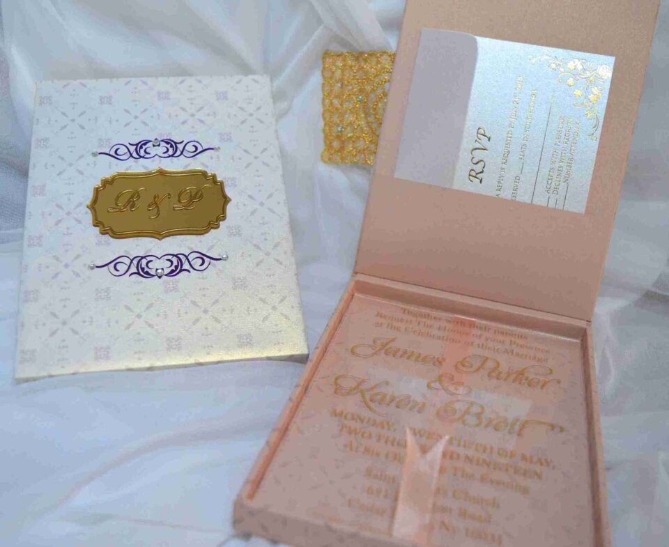 Rose Gold Wedding Invitation Box with Acrylic Invitation