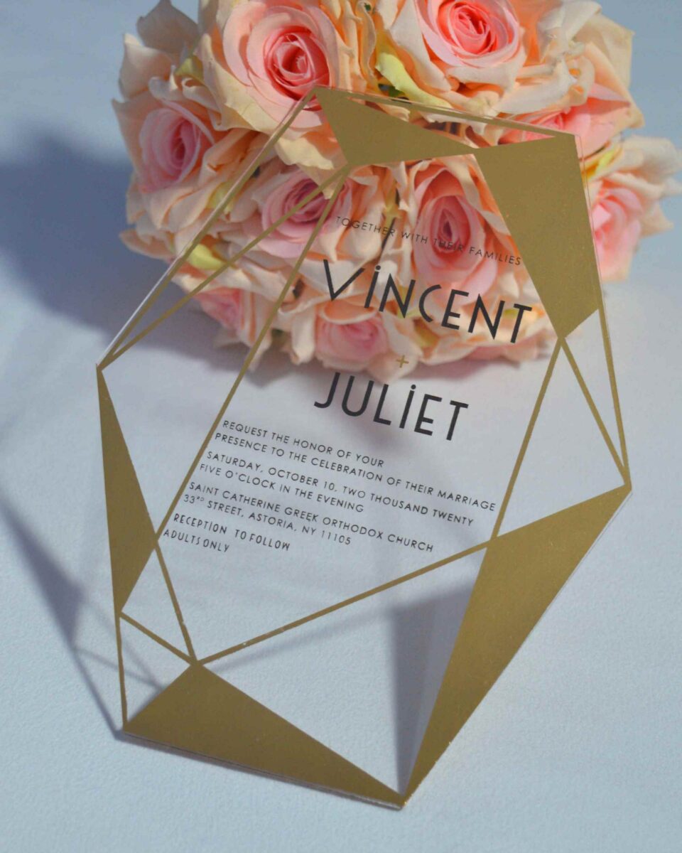 Clear Acrylic Wedding Invitation: Polygonal Geometric Shape Acrylic Invite