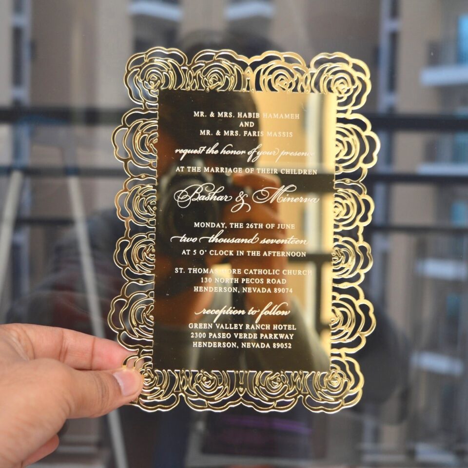 Black Wedding Invitation Box with Gold Mirror Acrylic Invite