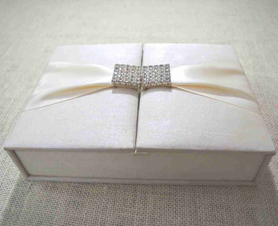 Silk Wedding Invitation Box with Chocolate Tray