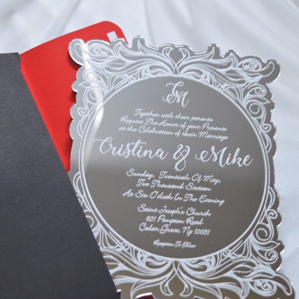 Silver Mirror Acrylic Wedding Invitation: Laser-cut Invites