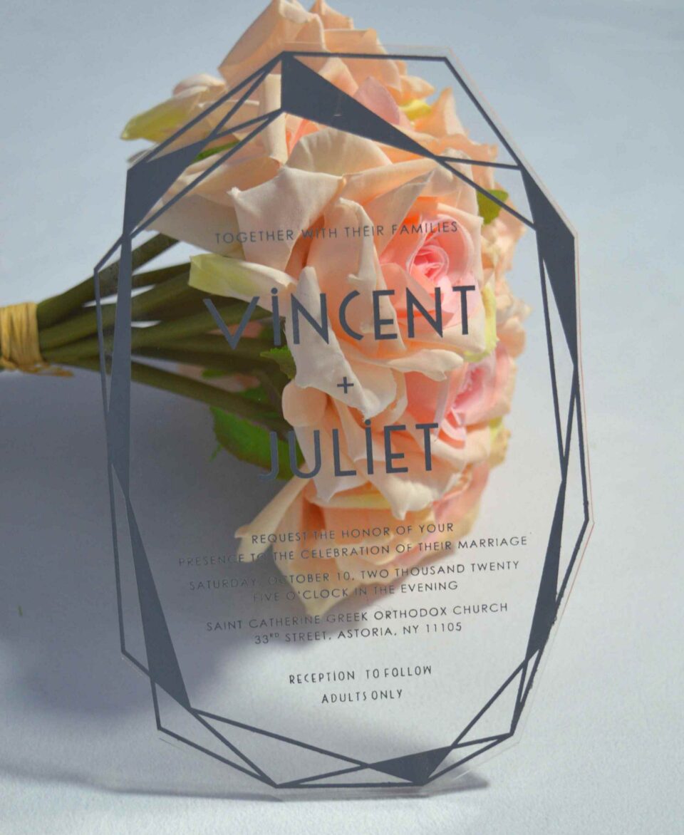 Clear Acrylic Wedding Invitation: Diamond Theme Acrylic Invite