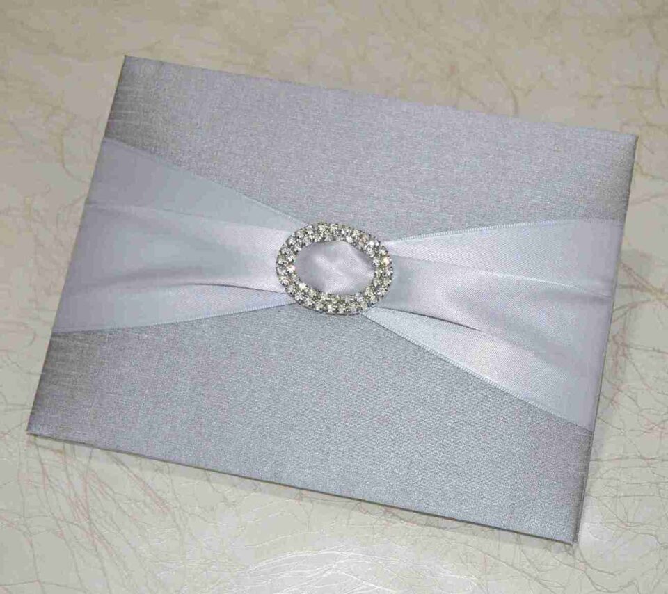 Silver Silk Wedding Invitation Folio: Hardcover Trifold Jacket Invite