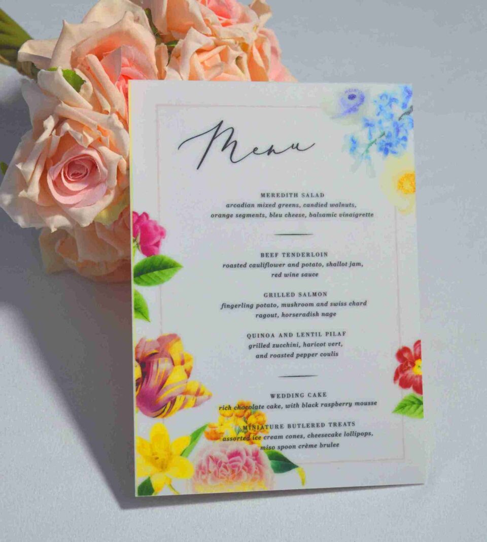 Wedding Dinner Acrylic Menu with Floral Artwork