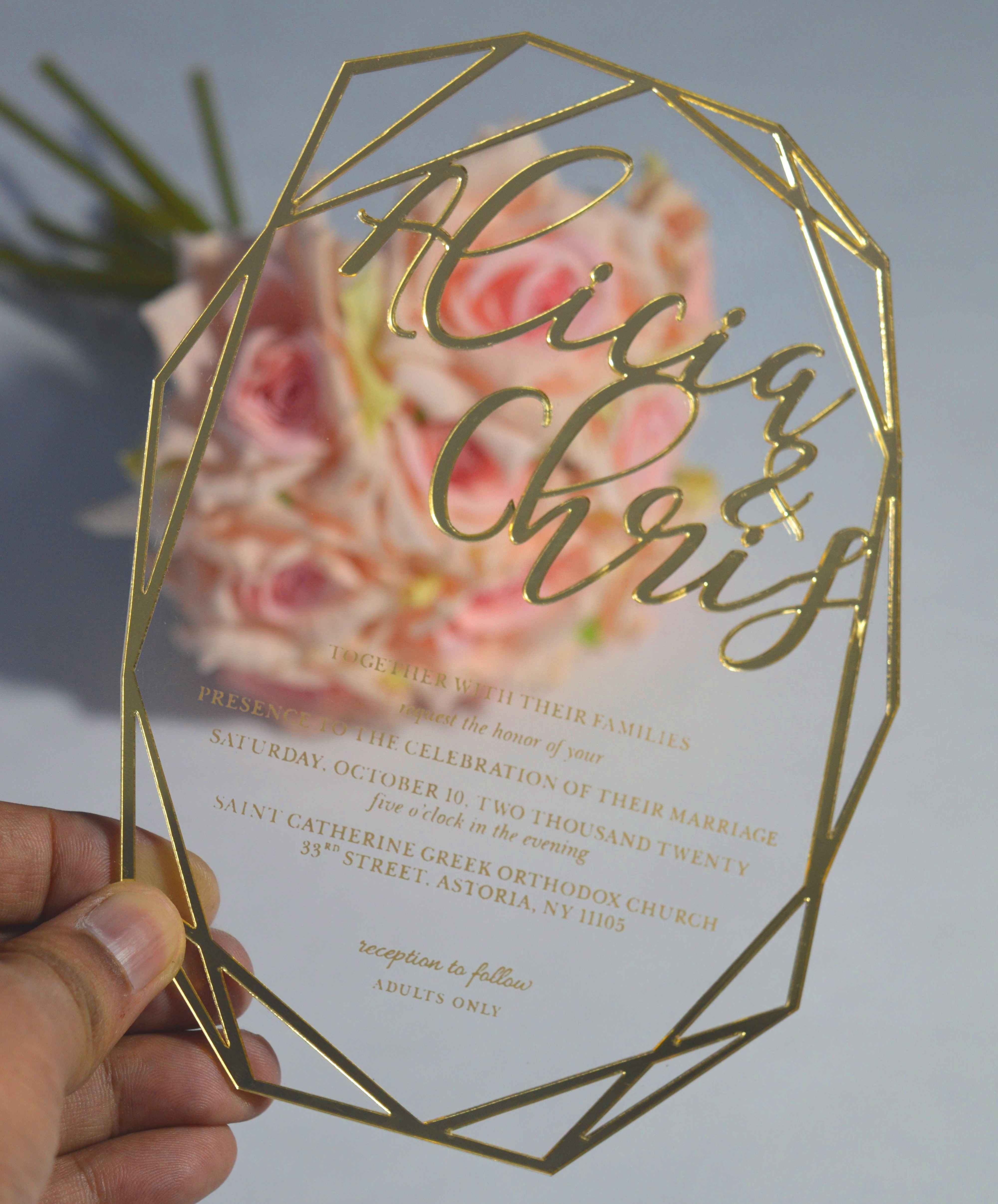 Clear Acrylic Wedding Invitation: Gold Mirror Acrylic Invite