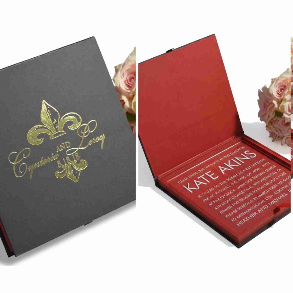 Wedding Invitation Box with Wedding Monogram Clear Acrylic Invitation