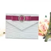 Embellished Ivory Silk Wedding Invitation Trifold Folio with Crystal Brooch (2)