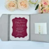 Embellished Ivory Silk Wedding Invitation Trifold Folio with Crystal Brooch (3)