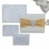Embellished Ivory Wedding Invitation Folio with Pearl Brooch & Satin Ribbon (1)