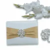 Embellished Ivory Wedding Invitation Folio with Pearl Brooch & Satin Ribbon (4)