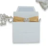 Embellished Ivory Wedding Invitation Folio with Pearl Brooch & Satin Ribbon (5)