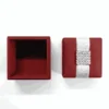 Embellished Maroon Silk Wedding Favor Box with Crystal Rhinestone Brooch (3)
