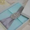 Embellished Silk Wedding Invitation Folio with Crystal Brooch (1)