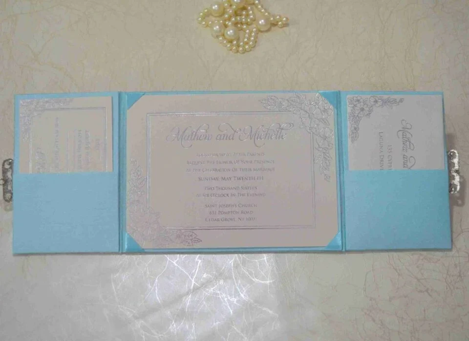 Embellished Silk Wedding Invitation Folio with Crystal Brooch (3)