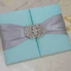 Embellished Silk Wedding Invitation Folio with Crystal Brooch (4)