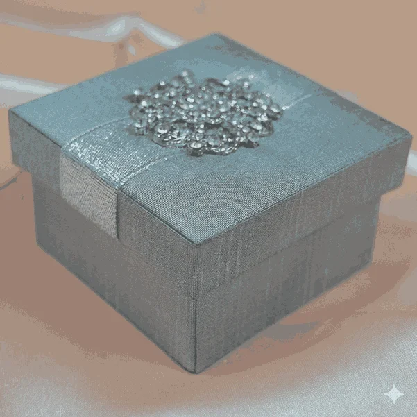 Embellished Silver Silk Wedding Favor Box