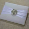 Embellished White Silk Wedding Invitation Folio with Pearl Brooch (5)