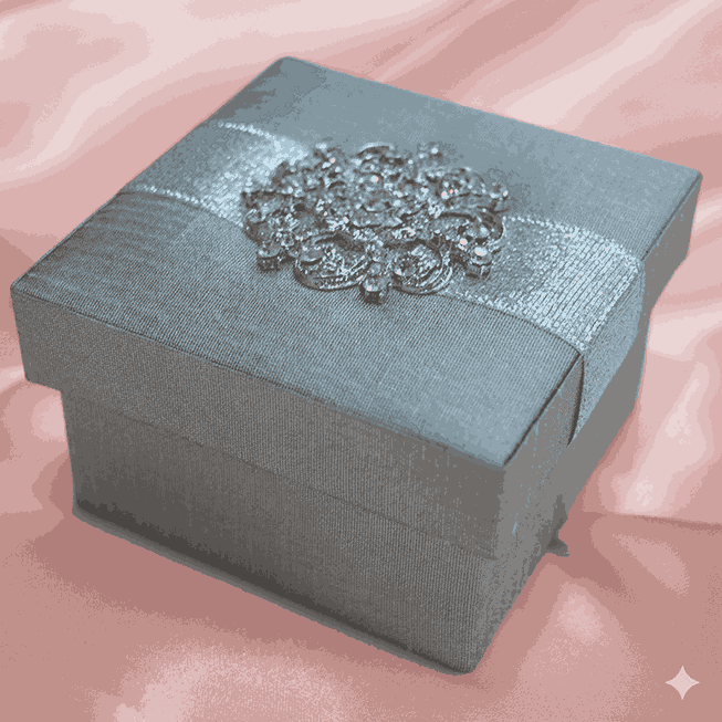 Embellished Silver Silk Wedding Favor Box