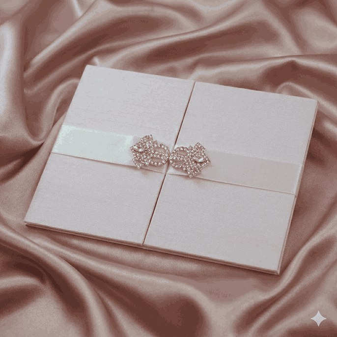 Blush Pink Silk Wedding Invitation Folio: Hardcover Trifold Jacket Invite