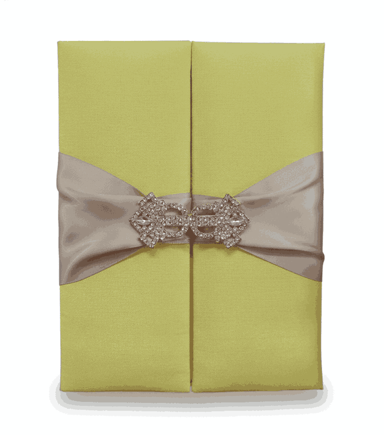 Yellow Silk Wedding Invitation Folio: Trifold Jacket Wedding Invite