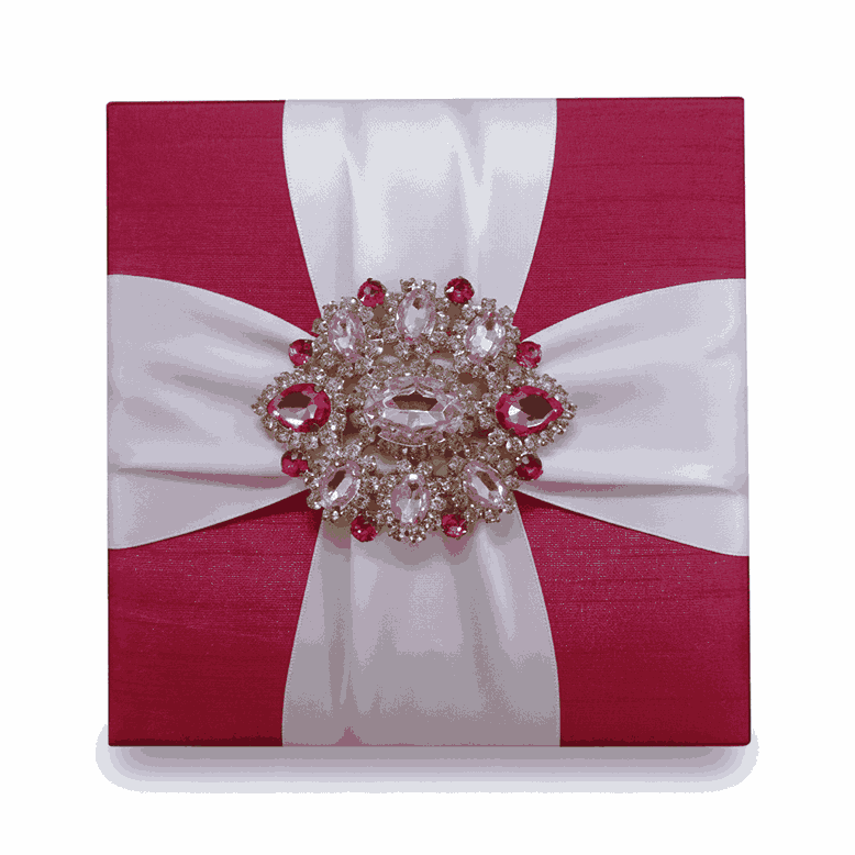 Pink Silk Wedding Invitation Box: Chocolate Tray Boxed Invite