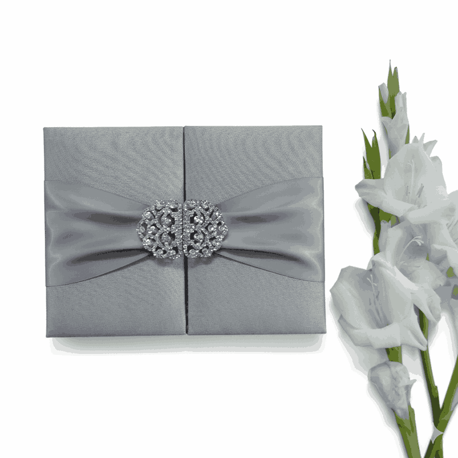 Silver Silk Wedding Invitation Box: Boxed Invites