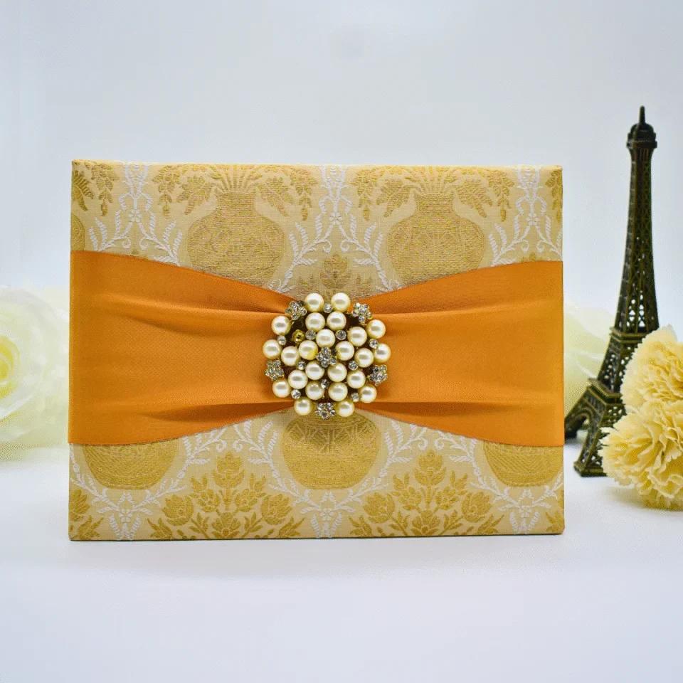 Gold Brocade Silk Wedding Invitation Folio