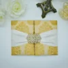Gold Brocade Silk Wedding Invitation Folio Trifold Jacket For Wedding Invites (1)