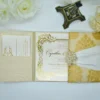 Gold Brocade Silk Wedding Invitation Folio Trifold Jacket For Wedding Invites (5)